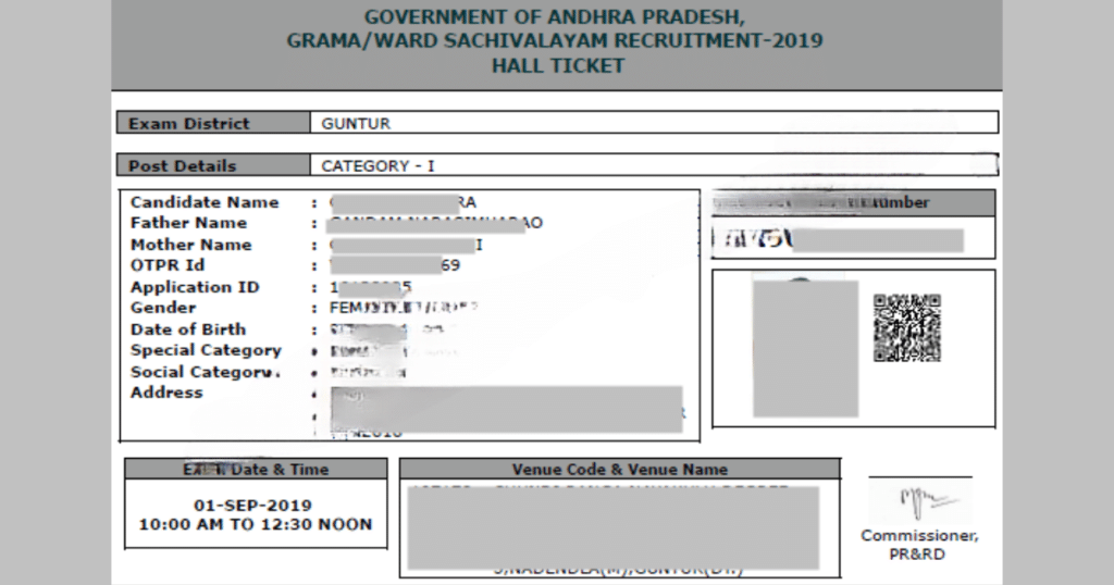 Grama Sachivalayam Hall Ticket