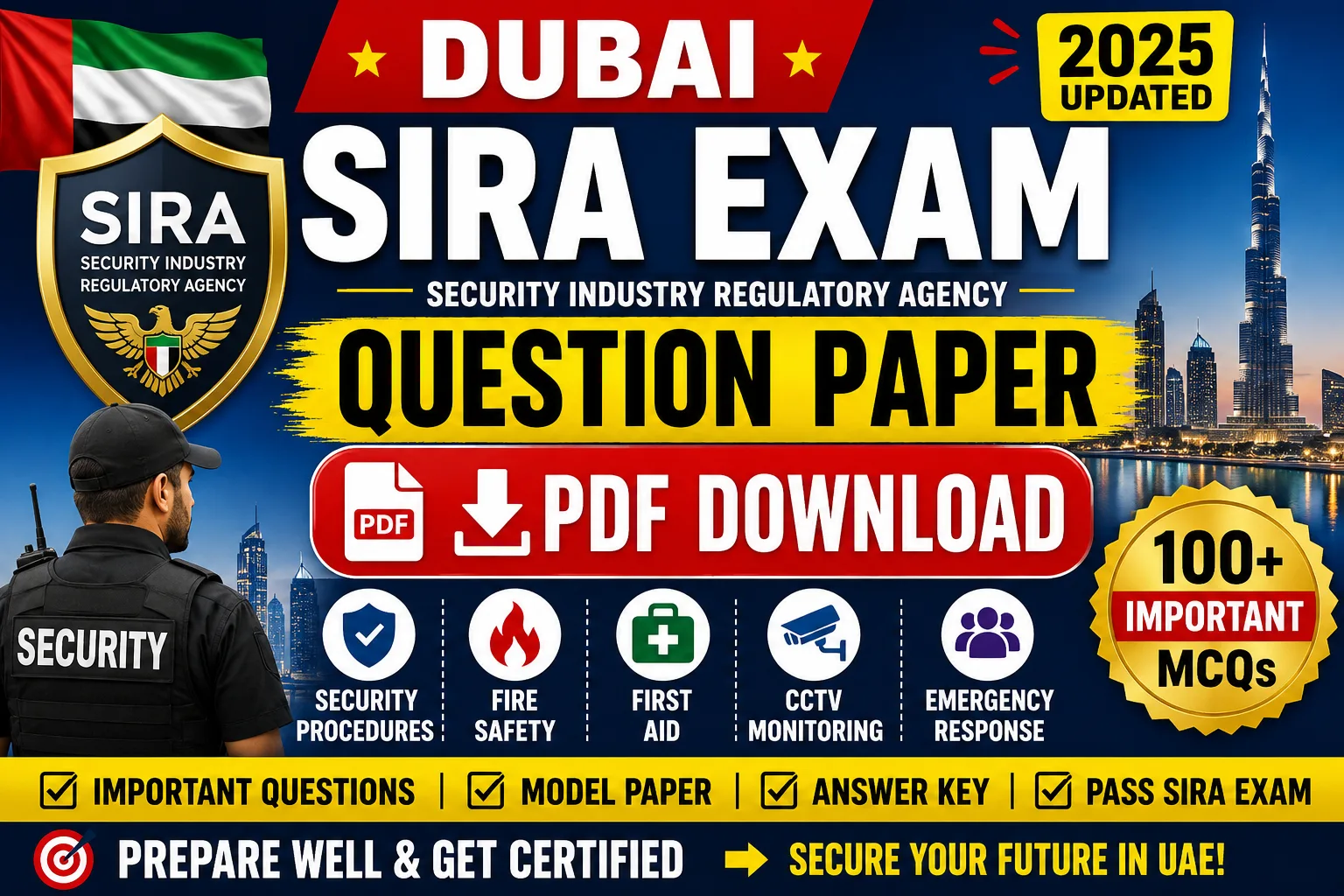 Dubai SIRA Exam Question Paper PDF Download 2025 Important Questions Answers Security Guard MCQs